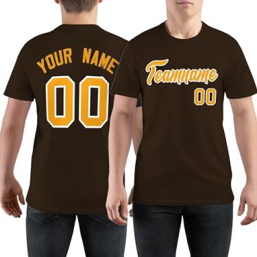 Imagem de Camiseta de beisebol personalizada para homens, mulheres, jovens, camisas de manga curta, logotipo com número de nome impresso personalizado, Marrom e amarelo - 27, One Size