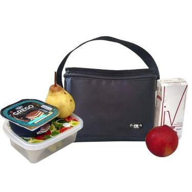 Imagem de Bolsa Térmica Pequena Marmita Lancheira Preta Unissex Dieta Lanches Bebidas