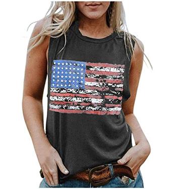 Imagem de Masbird Camiseta regata feminina com estampa da bandeira americana 4th of July Stars Stripes Patriotic Camiseta verão solta, Ofertas flash cinza, G