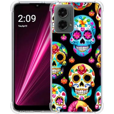 Imagem de Beaucov Capa para Motorola Moto G 5G 2024, caveiras de açúcar, flores, proteção contra quedas, à prova de choque, capa protetora de corpo inteiro resistente a arranhões para Motorola Moto G 5G