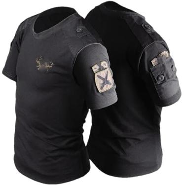 Imagem de Camisetas táticas masculinas de algodão de manga comprida com forças especiais militares para treinamento ao ar livre primavera outono, Preto curto 01, P