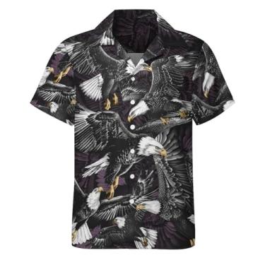 Imagem de Lontse Camisa masculina de manga curta com botão águia animal camisa casual praia camisas havaianas, Preto 1, XXG