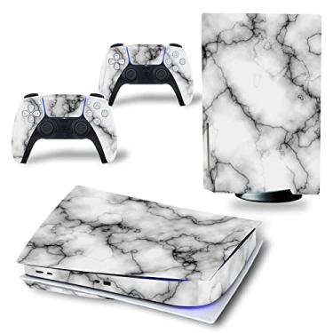 Imagem de WPS Película de vinil protetora/adesivo brilhante para PS5 Skin Adesivos de corpo inteiro para console PlayStation 5 e 2 controles (versão PS5 CD, mármore camuflado)
