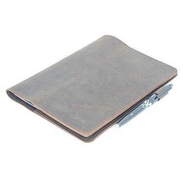 Imagem de JJNUSA Capa para notebook Rocketbook Smart Business feita à mão em couro genuíno envelhecido para Everlast, Fusion, Wave Moleskin com alça para caneta A4 Letra 28 cm x 21 cm Marrom escuro