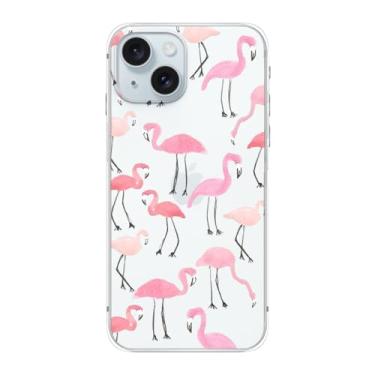 Imagem de Blingy's Capa para iPhone 15 Plus, capa protetora transparente transparente de flamingo com estampa de flamingo, estampa de flamingo, transparente, macia, compatível com iPhone 15 Plus de 6,7 polegadas (flamingo rosa claro)