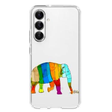 Imagem de Blingy's Capa para Samsung Galaxy S24 Plus, design de animal divertido artístico colorido estilo elefante transparente macio TPU capa transparente 6,7 polegadas (elefante colorido)