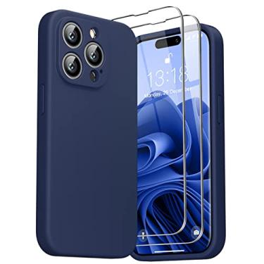 Imagem de GOODVISH Capa de silicone 3 em 1 projetada para iPhone 14 Pro 2022, com 2 pacotes de películas protetoras, capa completa [proteção aprimorada da câmera] capa 14pro macia de 6,1 polegadas [forro de microfibra antiarranhão], azul marinho