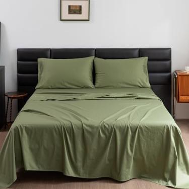 Imagem de Cosybay Jogo de lençol Queen Size - 4 peças - verde sálvia 100% algodão, 600 fios - resistente a rugas, desbotamento, manchas, extra macio - bolso profundo 40 cm - lençol com elástico fácil de ajustar