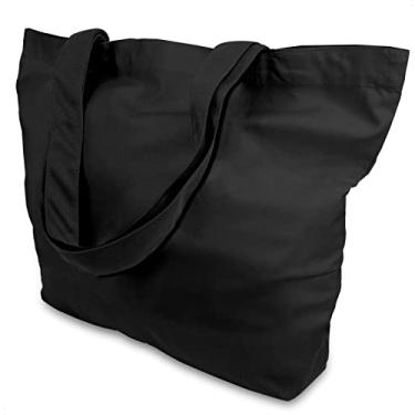 Imagem de TOPDesign Sacola de lona de algodão de 340 g, sacos a granel reutilizáveis para compras de supermercado, Preto, 18.5"L x 4.72"W x 15"H