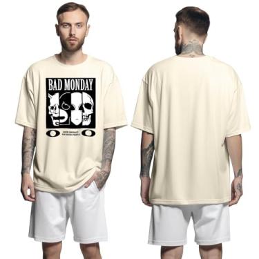 Imagem de Camisa Camiseta Oversized Streetwear Genuine Grit Masculina Larga 100% Algodão 30.1 Bad Monday - Bege - G