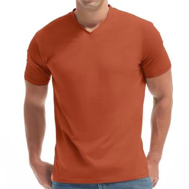 Imagem de VEIISAR Camiseta masculina gola V - Camisetas masculinas macias premium - resistente a rugas e respirável P - 3GG, V8 Laranja escuro, M