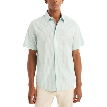 Imagem de Nautica Camisa masculina de manga curta xadrez Navtech Trim Fit, Branco brilhante, G