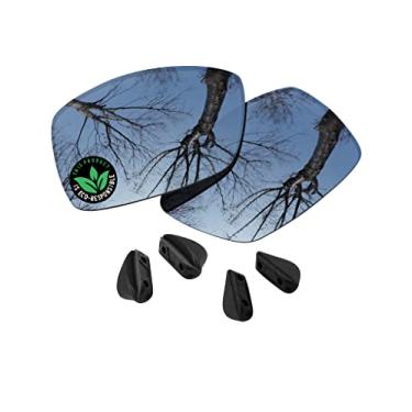 Imagem de Raydi Lentes de reposição de policarbonato e protetores de nariz para óculos de sol retangulares Oakley Straightlink OO9331 - Espelho de titânio prateado - Polarizado