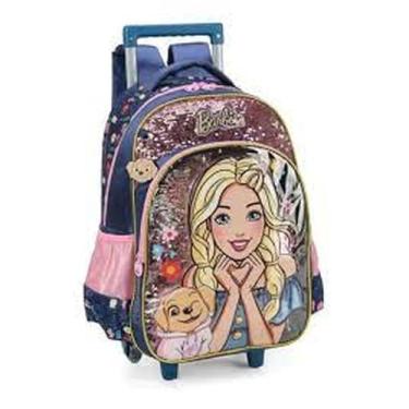 Imagem de Mochila Escolar, Infantil, com Rodinha, Barbie, G, Azul - Luxcel