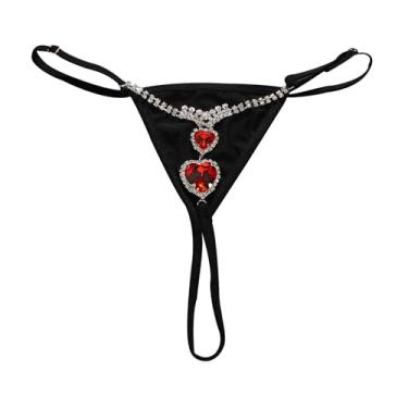 Imagem de Eyraevor Calcinha feminina sexy de cristal tanga fio dental com strass calcinha corporal joia biquíni rave roupa íntima com corrente de quadril (coração) prata, 4-10, Prata, 4-10