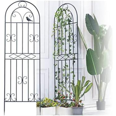 Imagem de Treliça de jardim de 180 cm/200 cm de altura para plantas trepadeiras, estrutura de suporte para escalada ao ar livre Treliças de videira de metal à prova de ferrugem, pretas, 180 cm (71 pol