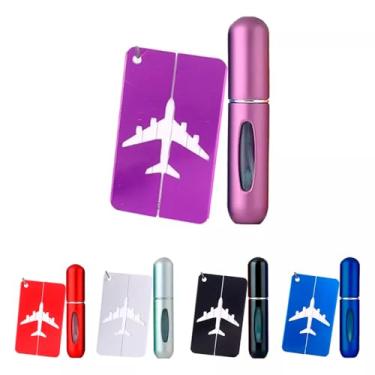 Imagem de Kit Viagem Etiqueta Tag Mala Mini Frasco Perfume Portátil (Roxo)