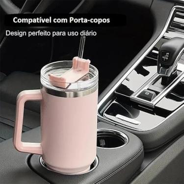 Imagem de Copo Térmico Grande 1200 Ml Canudo Inox Parede Dupla (Rosa Claro)
