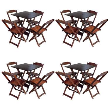 Imagem de Kit 4 Jogos De Mesa Com 4 Cadeiras De Madeira Dobravel 70x70 Ideal Para Bar E Restaurante - Imbuia