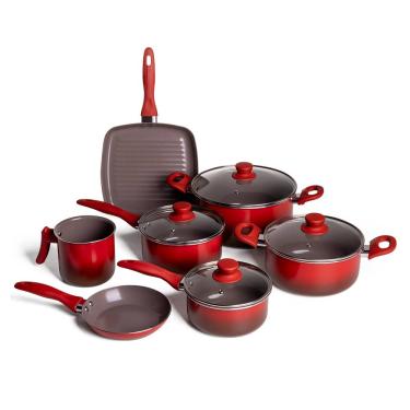 Imagem de Jogo de Panelas Brinox Ceramic Life Easy Conjunto De Panela Cerâmica Antiaderente 7 Peças Vermelho