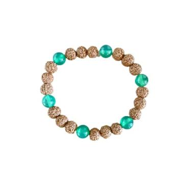 Imagem de Pulseira Sementes de Rudraksha e Ágata Verde Natural 8mm
