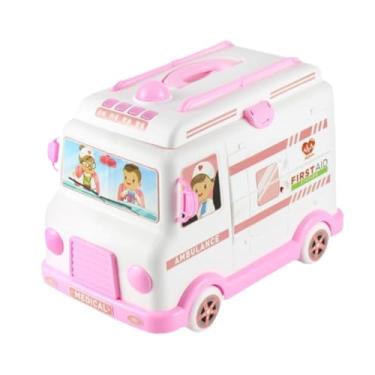 Imagem de Generic Kits de médico de caminhão de ambulância para crianças, brincadeira de faz de conta, portátil, dramatização educacional para meninos e meninas de 3, 4, Rosa