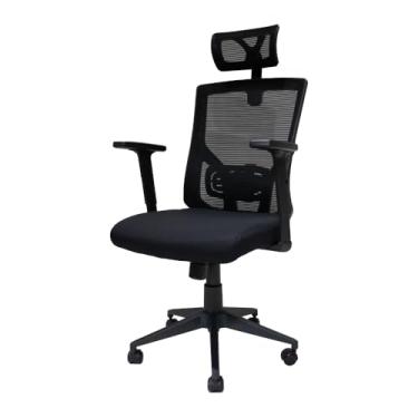 Imagem de Cadeira Ergonômica de Escritório Presidente Com Regulagem de Altura, Giratória, Apoio de Cabeça Ajustável, Apoio de Braço Ajustável, Preta