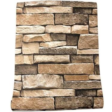 Imagem de Papel de parede Rock Peel and Stick - Papel de parede autoadesivo e removível, papel de contato 45 x 299 cm, vinil texturizado de pedra 3D para backsplash, parede de bancada, fácil de limpar, papel de