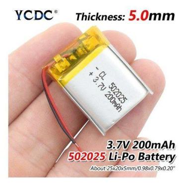 Imagem de Bateria 3.7v 200mah 5mm X 20mm X 25mm 2 Fios 502025 2 Fios nova - KMIG