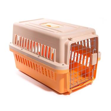 Imagem de Caixa de Transporte para Animais de Estimação Trava Dupla, Gaiola Resistente 48x30x30cm, para Viagem Passeio Avião, para Cães e Gatos (Laranja)