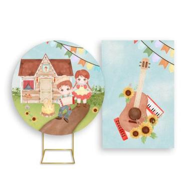 Imagem de Painel De Festa Redondo 1,50x1,50 + Painel Vertical 1,50x2,20 - Festa 