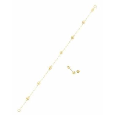 Imagem de Conjunto Brinco E Pulseira Bebê Infantil 3mm Em Ouro 18k-750 - Rd Maga