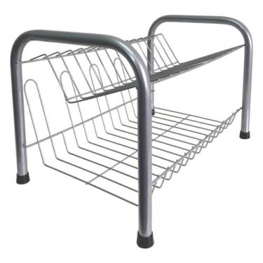 Imagem de Escorredor Duplo De Louça Prático Designer Moderno 13 Pratos Multiuso 