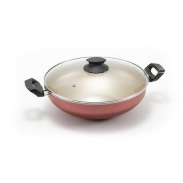 Imagem de Panela Wok 30 Marcolar Aluminio Antiaderente Cereja com Bege com Tampa