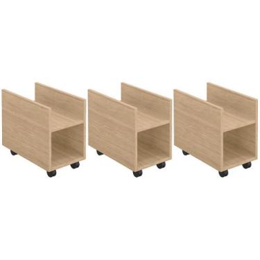 Imagem de Kit 03 Suportes Para Cpu E Nobreak Com Rodízios Guide L03 Amadeirado -