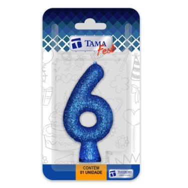 Imagem de Vela Aniversário Branco Glitter Azul N 6 Caixa Com 1 Un. - Tamarozzi
