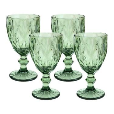 Imagem de Jogo 4 Taças de Vidro Diamond Diamante Verde 300ml Água Class Home