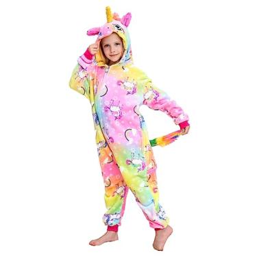 Imagem de NewFuzzy Pijama infantil de unicórnio, animal, fantasia de Halloween, cosplay, roupa de dormir (EUA, idade, 4 anos, cavalo colorido)