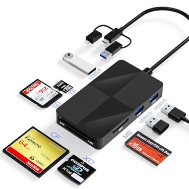 Imagem de Adaptador Memory Stick Pro Duo com 3 portas USB 3.0 extras para iPhone, leitor de cartão de memória 8 em 1 para SD/TF/Compact Flash/MS/XD, adaptador USB OTG leitura, 8 portas, suporte simultâneo para