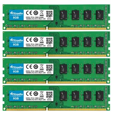 Imagem de DDR3/DDR3L 32GB キット (4x8GB) RAM 1600MHz CL11 DIMM Wlizedle デスクトップメモリ PC3-12800/PC3L-12800 240ピン 1.35V/1.5V 2Rx8 デュアルランクチャネル ノンECC バッファなし PC コンピューター Sdram Stick モジュール アップグレード グリーン