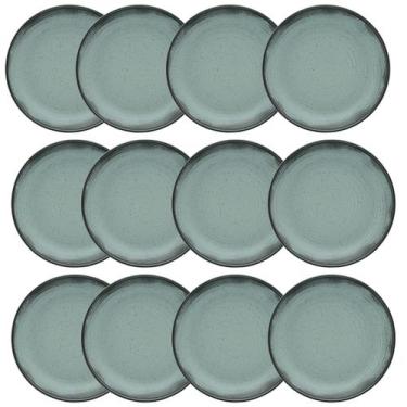 Imagem de Kit Jogo 12 Pratos Rasos Moderno Verde Pacífico Oxford 26 cm Cerâmica