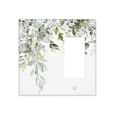 Imagem de Placa de parede combinada de eucalipto verde, 1 em branco, 1 tampa de tomada basculante, placa de interruptor 2 capas decorativas para interruptor de luz de fazenda de 11 x 11 cm