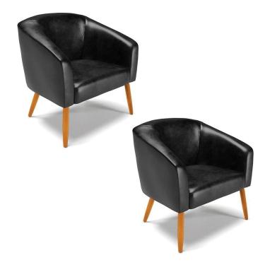 Imagem de Cadeira Sala De Jantar Pé Palito Castanho Kit 2 Stella Sintético Pu D03 - D`rossi Cor Preto