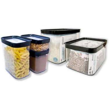Imagem de Kit 5 potes mantimentos herméticos para arroz feijão farinha - Helsim