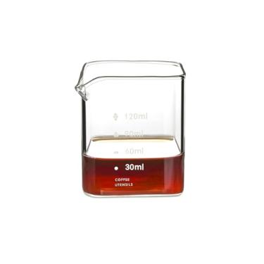 Imagem de Denovin Copo medidor de vidro, copos de café expresso de 118 ml, copos de shot com boca em forma de V, copos medidores de vidro transparente com bico único para café com leite (quadrado transparente)