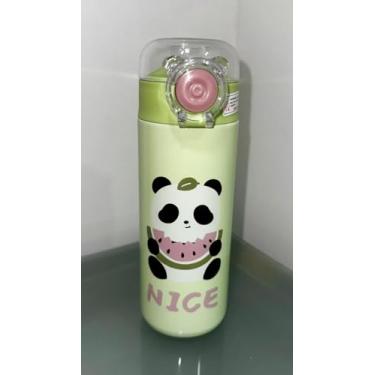 Imagem de Garrafa Térmica Infantil Panda Em Aço Inox com tampa, Trava e Canudo - 500ml (Verde)