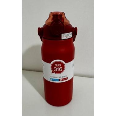 Imagem de Garrafa Térmica Grande em Aço Inox com Canudo, Alça e Trava Parede Dupla 1,2L Para Esportes, Academia, Camping e Trilhas. (Vermelha)