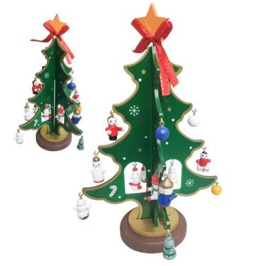 Imagem de Mini Arvore de Natal Enfeite Natalino Madeira Arvore Papai Noel Boneco