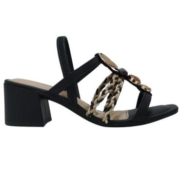 Imagem de Sandália Feminina Dakota com Tiras Trançadas e Salto Grosso, 37, Preto