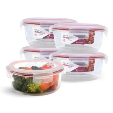 Imagem de Kit 5 Potes Hermético Vidro Redondo Médio Salada Fit 620ml - NABOX, Ve